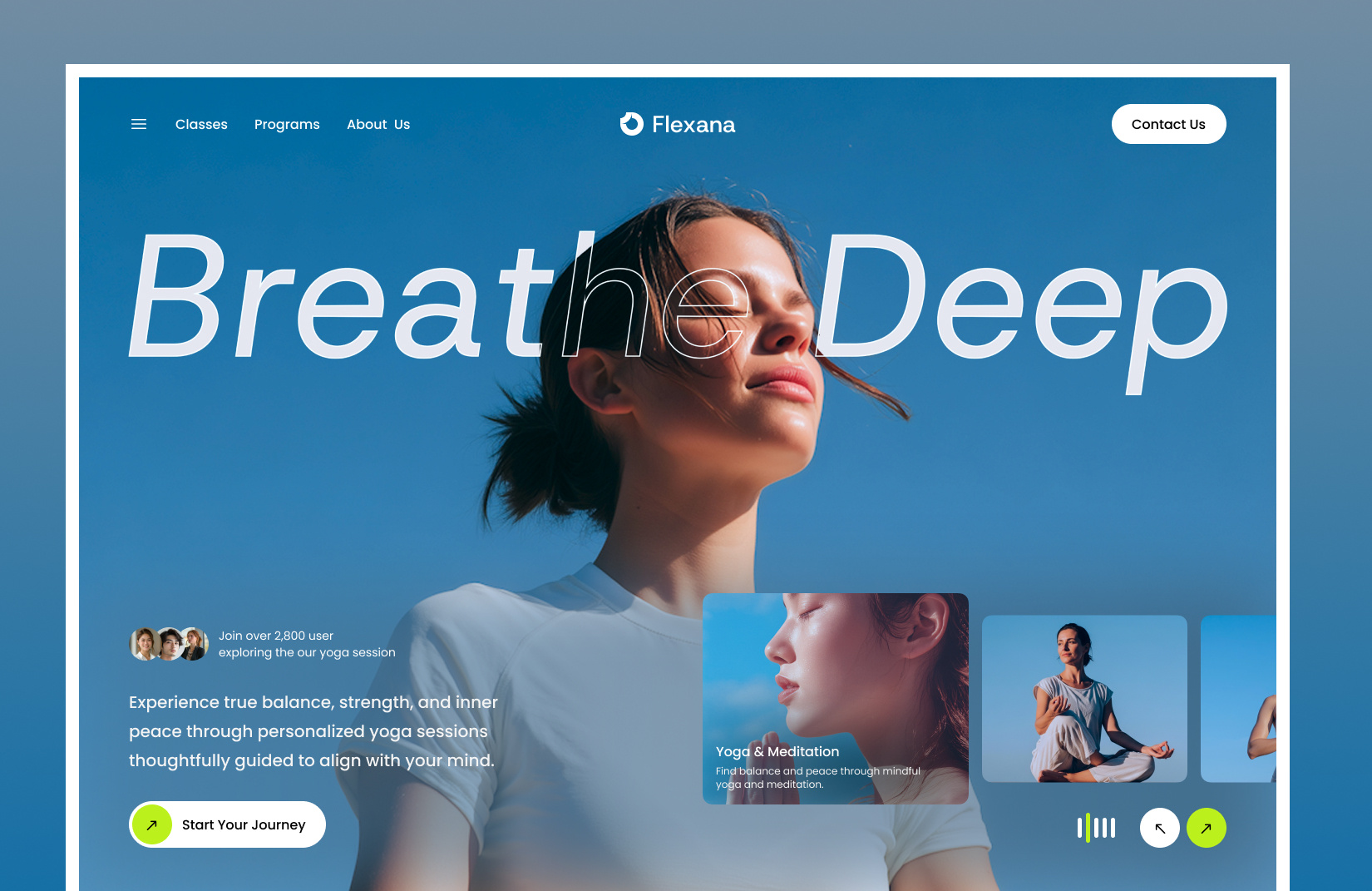 Flexana - Yoga Landing Page Design dribbbleshots figmadesign healthtechdesign herosection landingpagedesign ui uidesign webdesign wellnessdesign yogawebsite