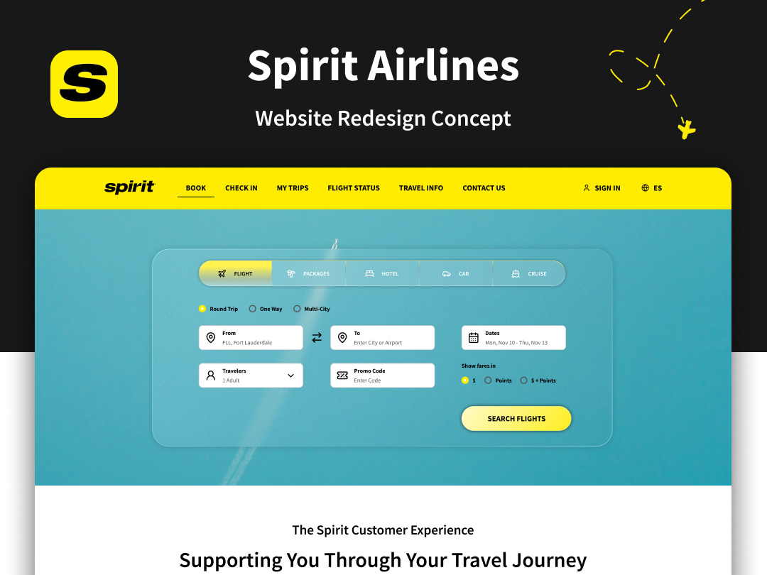 Spirit Airlines Website Redesign Concept airline website concept figma landing page redesign travel website ui design ux design web design website ui