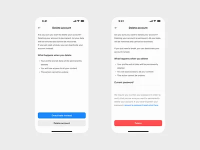 Delete account👋 account setting blue deactivate account delete account error state figma mobile app mobile design product design red ui design user experience user interface ux design