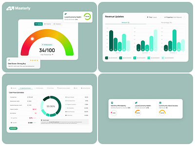 Analytics Dashboard UX/UI for Real Estate AI SaaS Platform | Mas ai design ai platform analytics dashboard cashflow analysis cashflow design chart design dashboard design data visualization infographics investment analytics product design proptech real estate revenue dashboard roi dashboard saas platform score design ui design ux design uxui