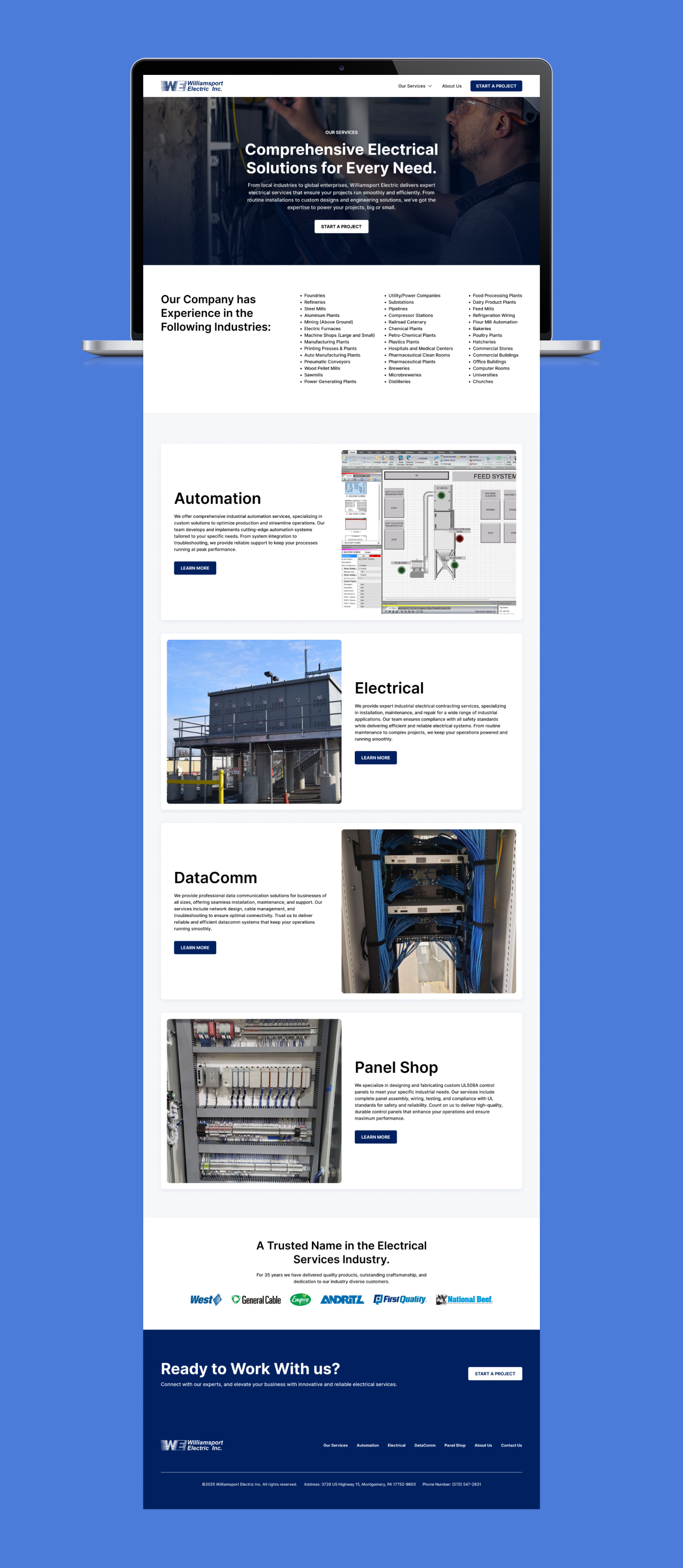 Williamsport Electric Website Redesign blue collar branding design electric electrician graphic design industrial industry layout lightning rebrand responsiveness screwdriver tools ux uxui web design website design wiring work