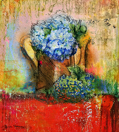 Sur le chemin semé d'hortensias