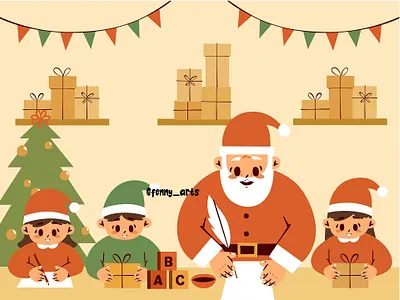 A Group of Elves Gathered Around Santa Claus background cartoon celebration character cheerful christmas decorative festival festive fun gift greeting holiday nativity present saint santa season sinterklaas tradition