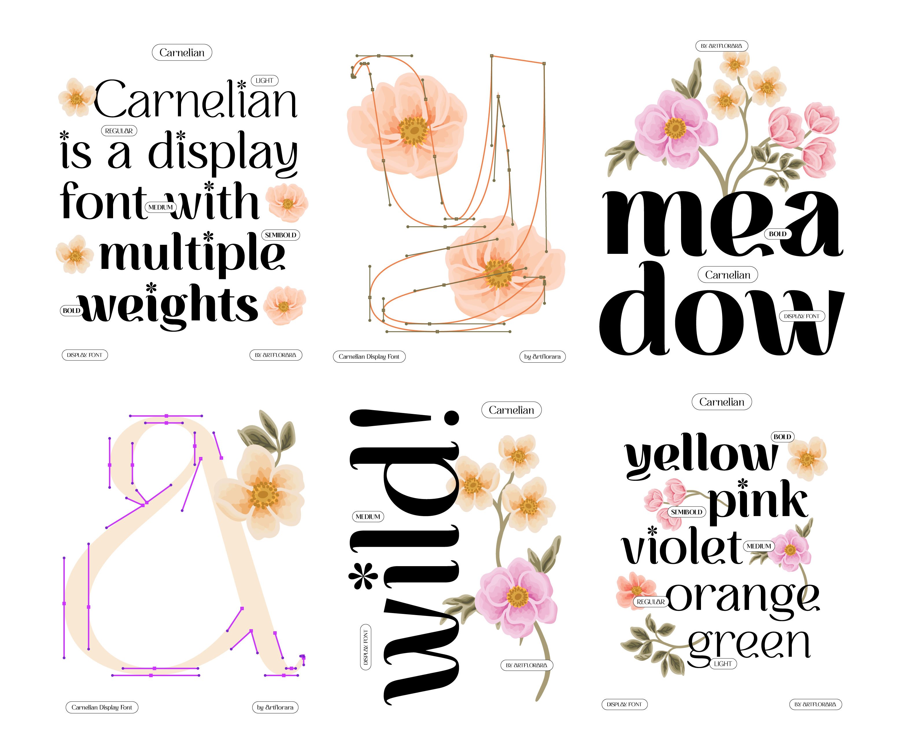 CARNELIAN - Display Flowery Variable Font botanical brand identity branding display font floral illustration flower font flower illustration font design logotype multiple weights nature type design typeface typography ui variable font variable type web font