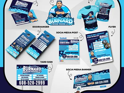 Burnard Pressure Washing — Cartoon Logo & Branding Kit brand identity design branding kit cartoon logo cartoon mascot character logo cleaning logo design home services logo illustration logo logo designer mascot logo pressure washing logo service business branding small business branding trades business branding vector mascot