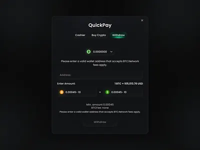 Online Crypto Casino Withdraw Modal blockchain casino casino withdraw modal crypto crypto casino cryptocurrency deposit gambling game game ui gaming gaming ui modal window money online casino payment transaction wallet web design withdraw