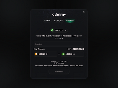 Online Crypto Casino Withdraw Modal blockchain casino casino withdraw modal crypto crypto casino cryptocurrency deposit gambling game game ui gaming gaming ui modal window money online casino payment transaction wallet web design withdraw