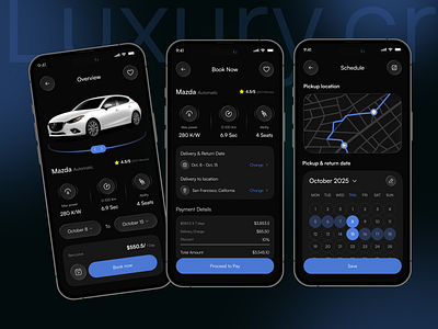 Car Rental Mobile App app design automotive app behance project booking app car booking app car hire car rental app dark mode ui dribbble shot figma design interaction design mobile app design product design rental app ui sketch app transport app ui concept user interface ux design vehicle rental