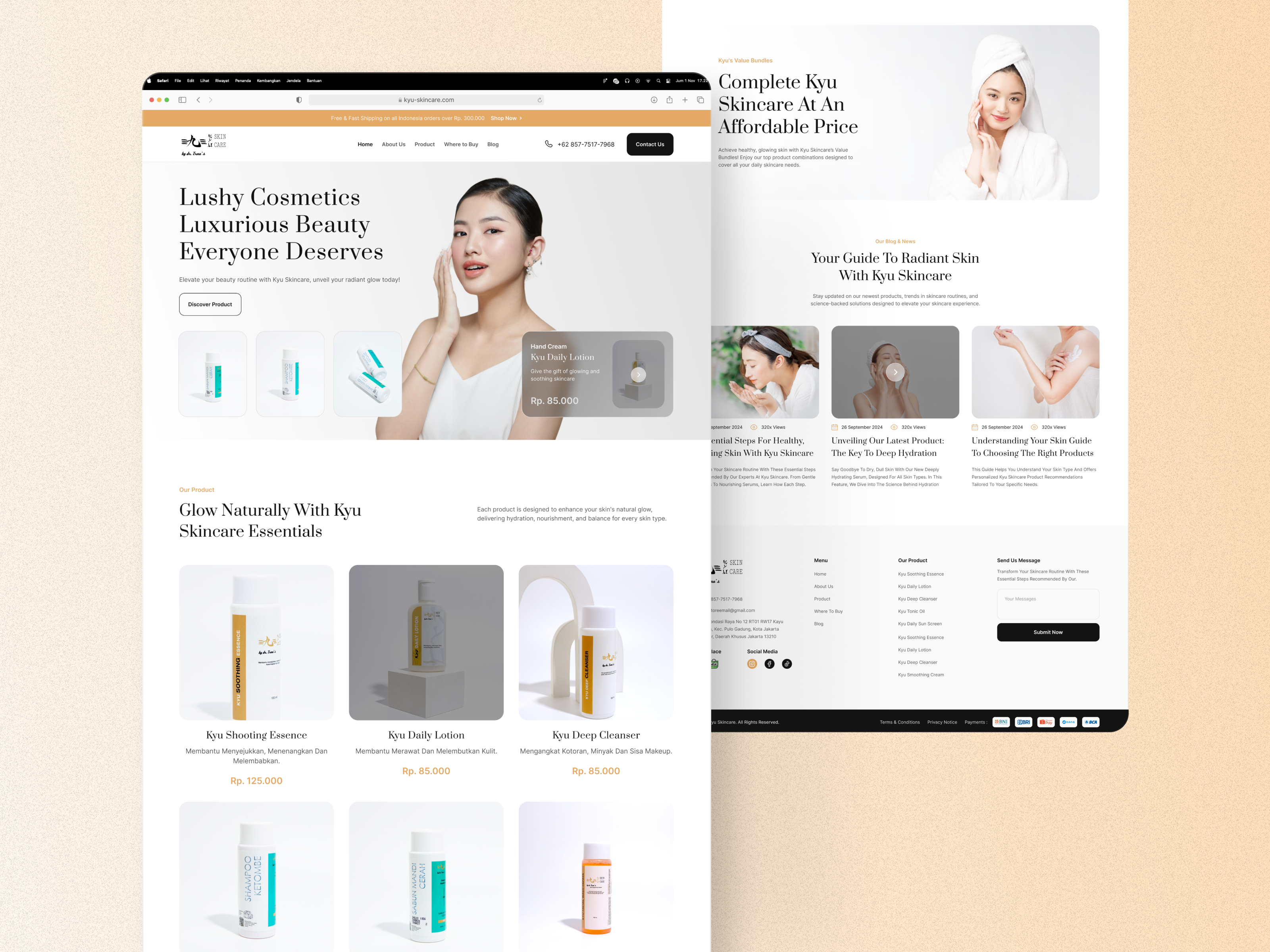 Skincare Product Website Design beauty beautybrand beautyskincare beautywebsite branding cleanui cosmeticdesign design ecommerce ecommercewebsite landingpage minimal mobile product shoponline skincare ui ux woman