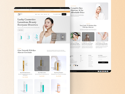 Skincare Product Website Design beauty beautybrand beautyskincare beautywebsite branding cleanui cosmeticdesign design ecommerce ecommercewebsite landingpage minimal mobile product shoponline skincare ui ux woman
