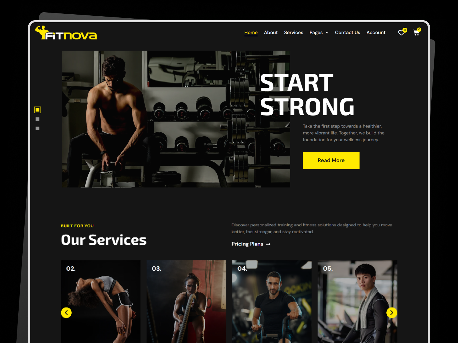 Fitnova — Fitness & Training Website Design body duilding center business creative website dark website design exploration fitness fitness website gym gym center gym ecommerce gym website healthcare hero design landing page protien sale sport ux design web design yoga