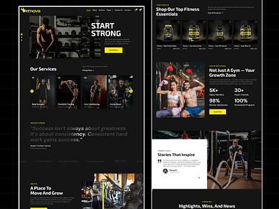 Fitnova — Fitness Website & Supplements E-Commerce Design beauty ecommerce clean ui creative agency dark theme ui ecommerce website fitness website gym website ui healthcare website landing page modern ui online shop online store product page products page design responsive design shopify design ui design web design wellness website