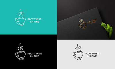 Minimal Line Art Logo for “Plot Twist: I’m Fine” blog logo branding creative logo cup logo graphic design line art line illustration logo logo design minimal logo modern logo monoline logo quirky logo tea logo