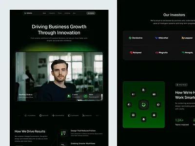 Autonity—AI Automation About Page about page ai ai agent animate artificial intelligence automation b2b clean dark themed dipa inhouse micro interaction minimal modern saas startup uiux web design website workflow automation