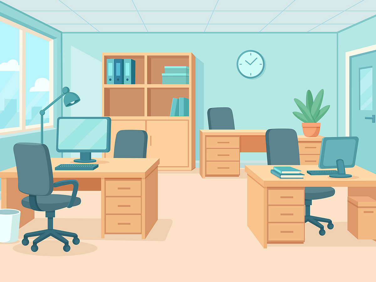 Cartoon office space illustration in vector style