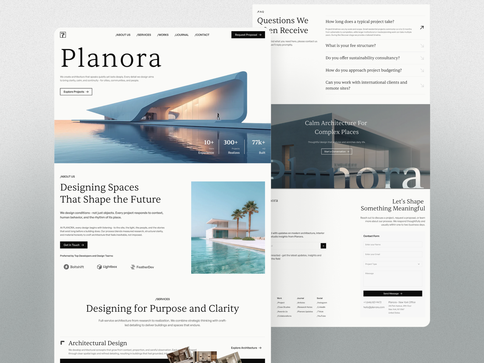PLANORA — Modern Architecture Landing Page architect landing page architecture studio architecture website clean design creative website minimal web modern interface portfolio website ux ui design web design