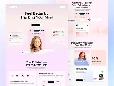 Mental Health App Website app landing page fitness graphic design health saas healthylifestyle homepage landing page medical medical care meditation website mental health mental health web saas saas website therapist ui ux web web design website