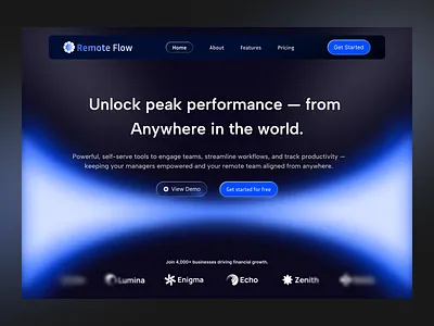 Remote Flow — SaaS Hero Section UI collaboration app dashboard hero section landing page remote team remote work saas saas design task management team management ui ui design ux ux design web design