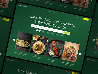 Kitchen & Cooking Website UI – Dark Green Theme branding design figma graphic design illustration logo typography ui ux vector