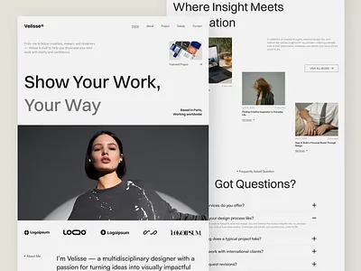 Velisse Homepage – Portfolio Website UI Figma creative designer digital design figma figma design homepage landing page modern website personal brand portfolio responsive ui design ui inspiration ui showcase ui trends uiux ux design web design