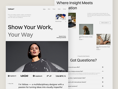 Velisse Homepage – Portfolio Website UI Figma creative designer digital design figma figma design homepage landing page modern website personal brand portfolio responsive ui design ui inspiration ui showcase ui trends uiux ux design web design
