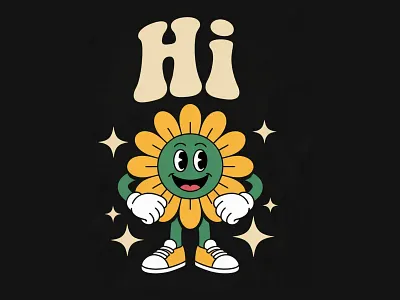 Flower Cartoon Mascot Vintage 70s Cheerful Sunflower Design design flower illustration vector