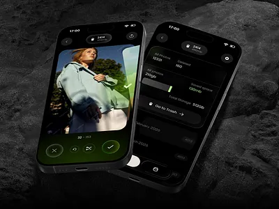 Photo management app concept app dark glass ios liquid management ui