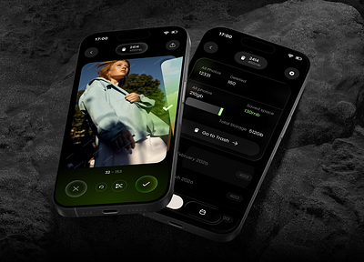 Photo management app concept app dark glass ios liquid management ui
