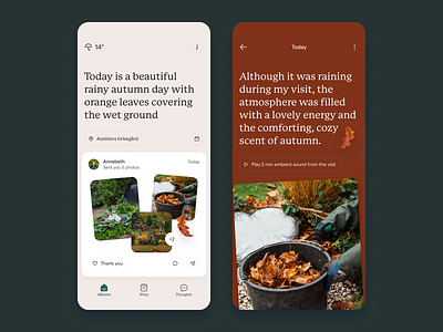 Graveyard care SaaS app album app autumn care clean feed home ios iphone minimalistic saas theme ui ux weather