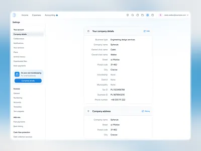 Invoicing platform | Settings ai app b2b branding design desktop invoice management minimal responsive settings sidebar ui ux web app web application