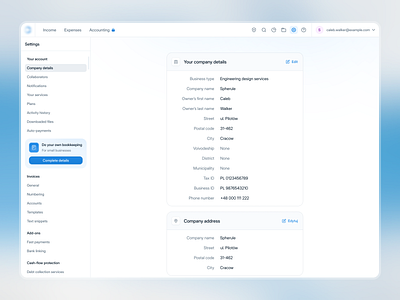 Invoicing platform | Settings ai app b2b branding design desktop invoice management minimal responsive settings sidebar ui ux web app web application