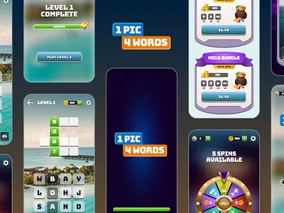 1 Pic 4 Words Mobile Game Design animation app branding design designer figma game gamedesign graphic design graphicdesign illustration logo mobileapp mobileappdesign motion graphics productdesign ui ux uxdesign visualdesign