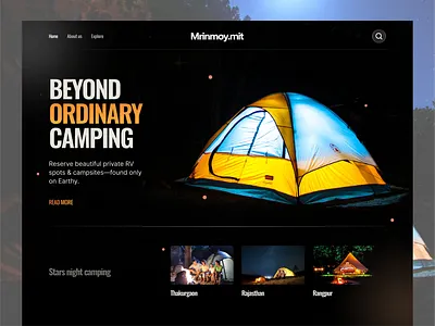 Camping hero page design adventure branding camping dark figma homepage minimalist tourism trend website