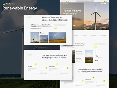 Renewable Energy Website Landing Page clean tech website template eco friendly web design energy website figma renewable landing page green energy green energy ui design renewable energy sustainable energy web design wind energy wind power wind power landing page wind turbine company webflow windmill