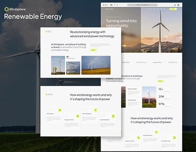 Renewable Energy Website Landing Page clean tech website template eco friendly web design energy website figma renewable landing page green energy green energy ui design renewable energy sustainable energy web design wind energy wind power wind power landing page wind turbine company webflow windmill