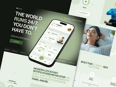 Quiet – Mindful Living App Landing Page app landing page care clean health healthcare landing page mental health mental wellness app mindful mindfulness designs mindfulness landing page therapy ui ux web design website website design wellness wellness landing page welness