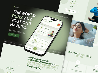Quiet – Mindful Living App Landing Page app landing page care clean health healthcare landing page mental health mental wellness app mindful mindfulness designs mindfulness landing page therapy ui ux web design website website design wellness wellness landing page welness