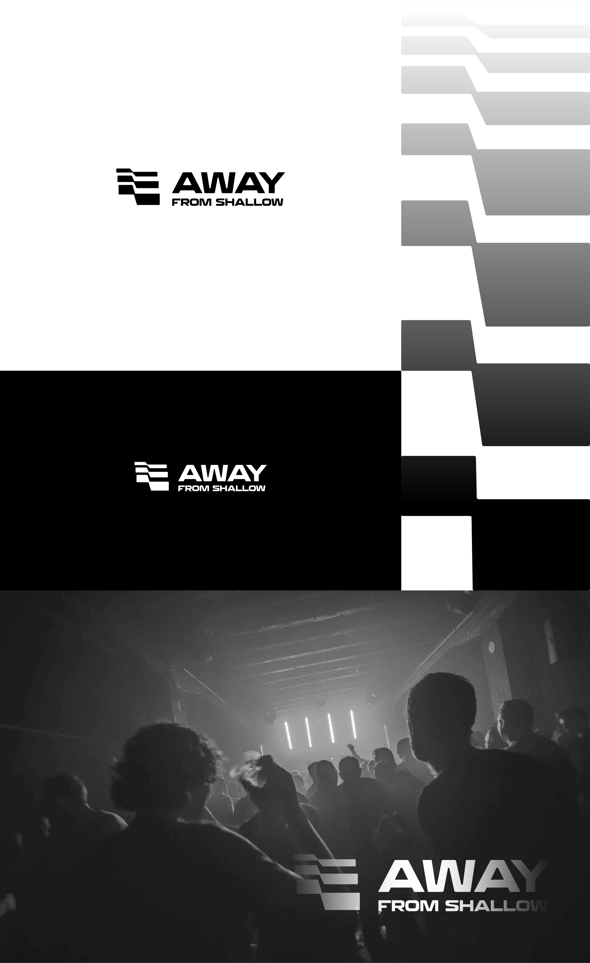 Away from Shallow away black and white bold branding futur futurism futuristic logo geo geometric intelligence logo logos minimalist modern shallow tech