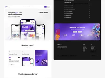 Gigcep | Brand & Landing Page Design Showcase animation branding clean hero section landing page logo mobile app landing page motion graphics quest social media tech ui ux