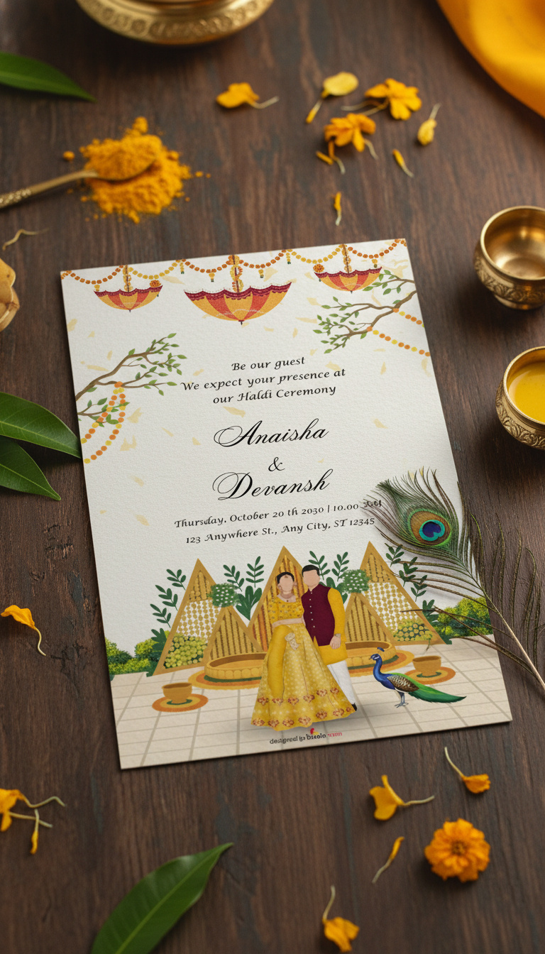 Vibrant Haldi Ceremony Invitation animation branding caricature art design graphic design illustration logo wedding caricature