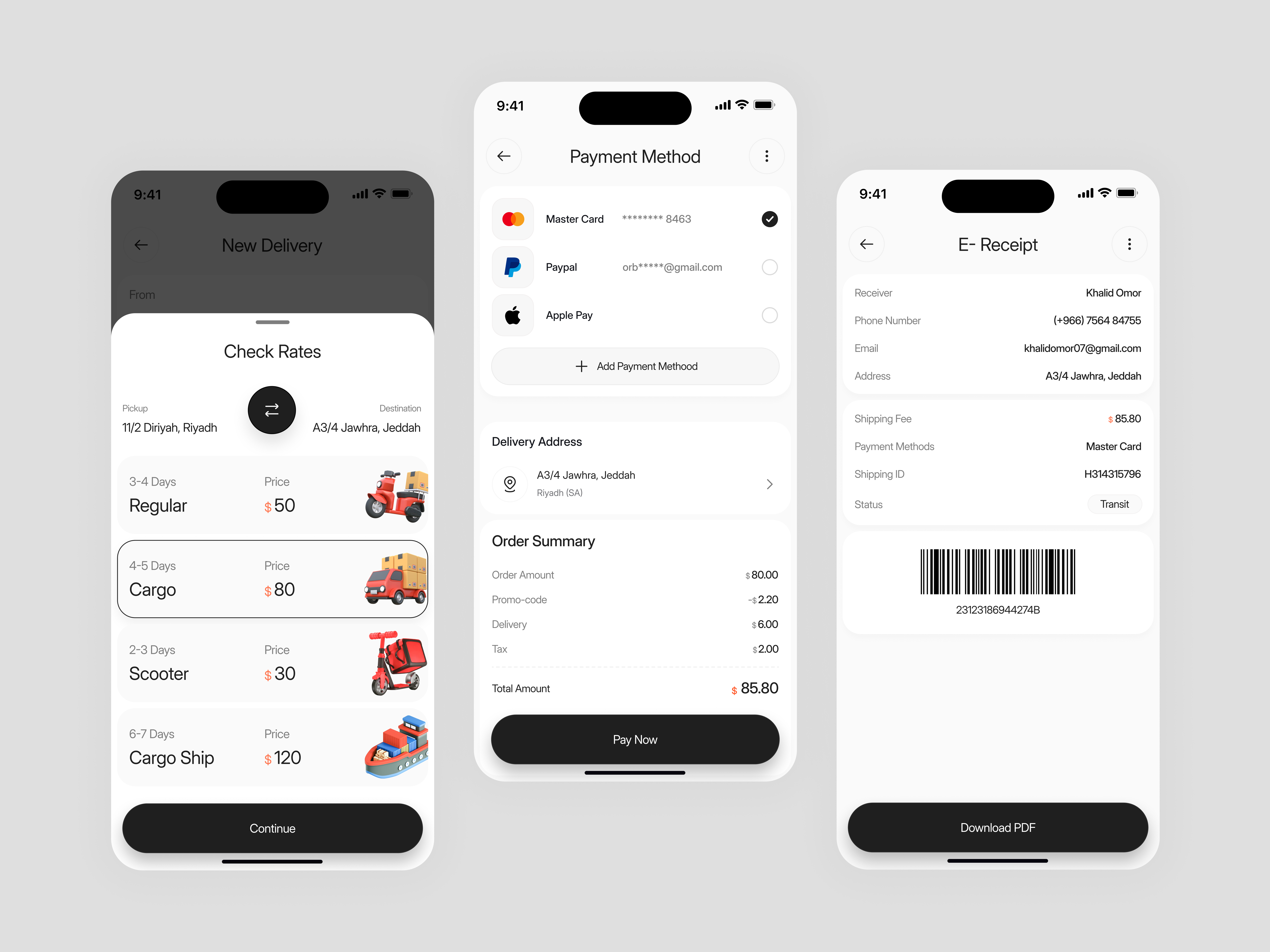 Couriq - Delivery Mobile App Design with Payment & Add Card Flow app app design card delivery app delivery mobile app mobile mobile app mobile app design payment payment method product design ui design uiux ux design