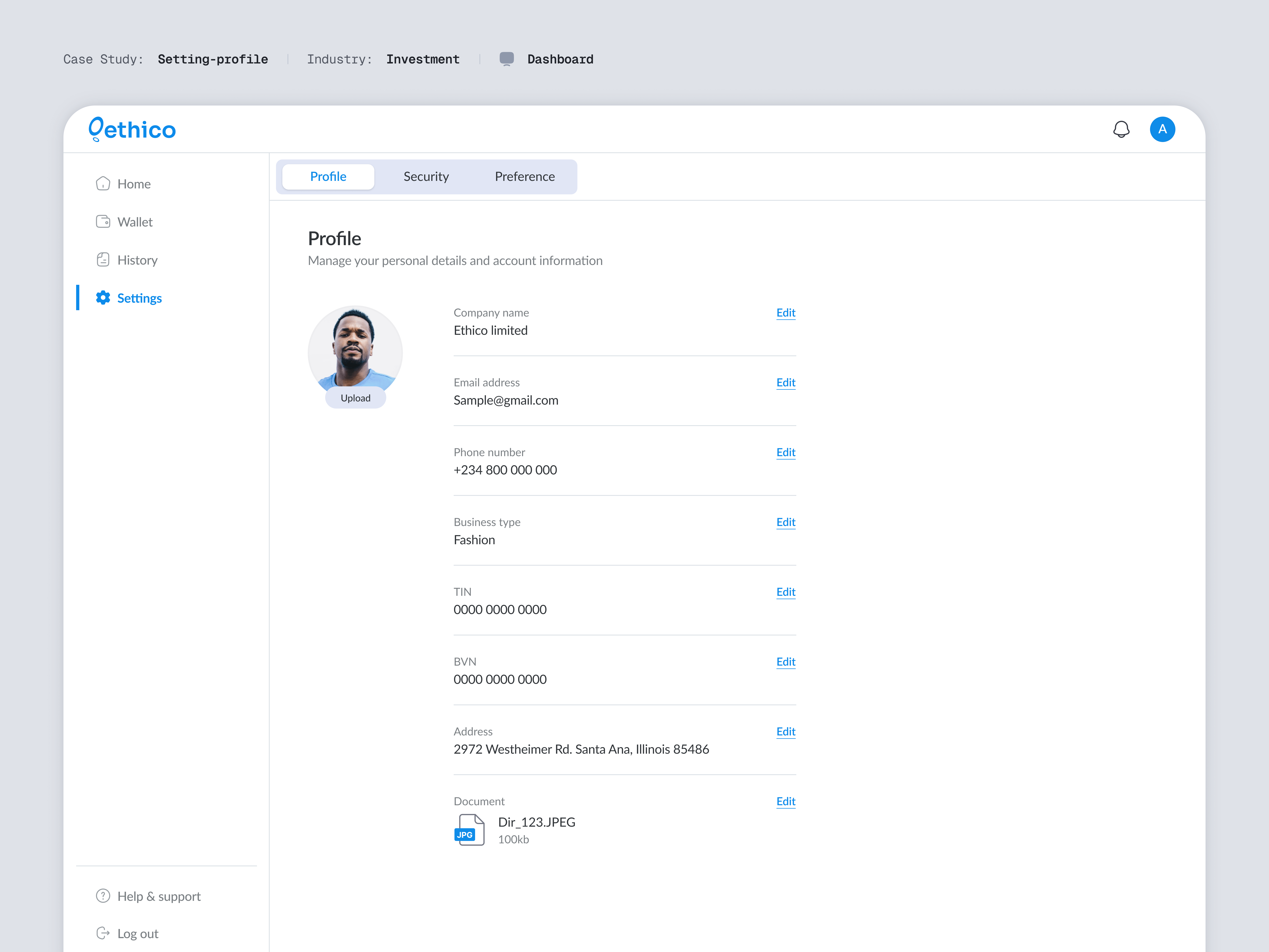 Profile Settings UI Screen account profile settings ui ux