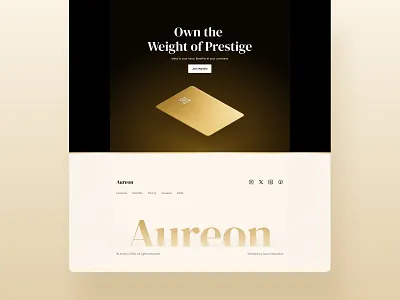 Aureon - Footer design card contra credit card debit card fintech footer footer design framer gold modern footer rare rive silver texture unicorn unique web web design webflow website