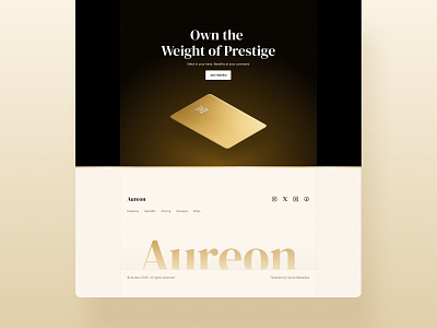 Aureon - Footer design card contra credit card debit card fintech footer footer design framer gold modern footer rare rive silver texture unicorn unique web web design webflow website
