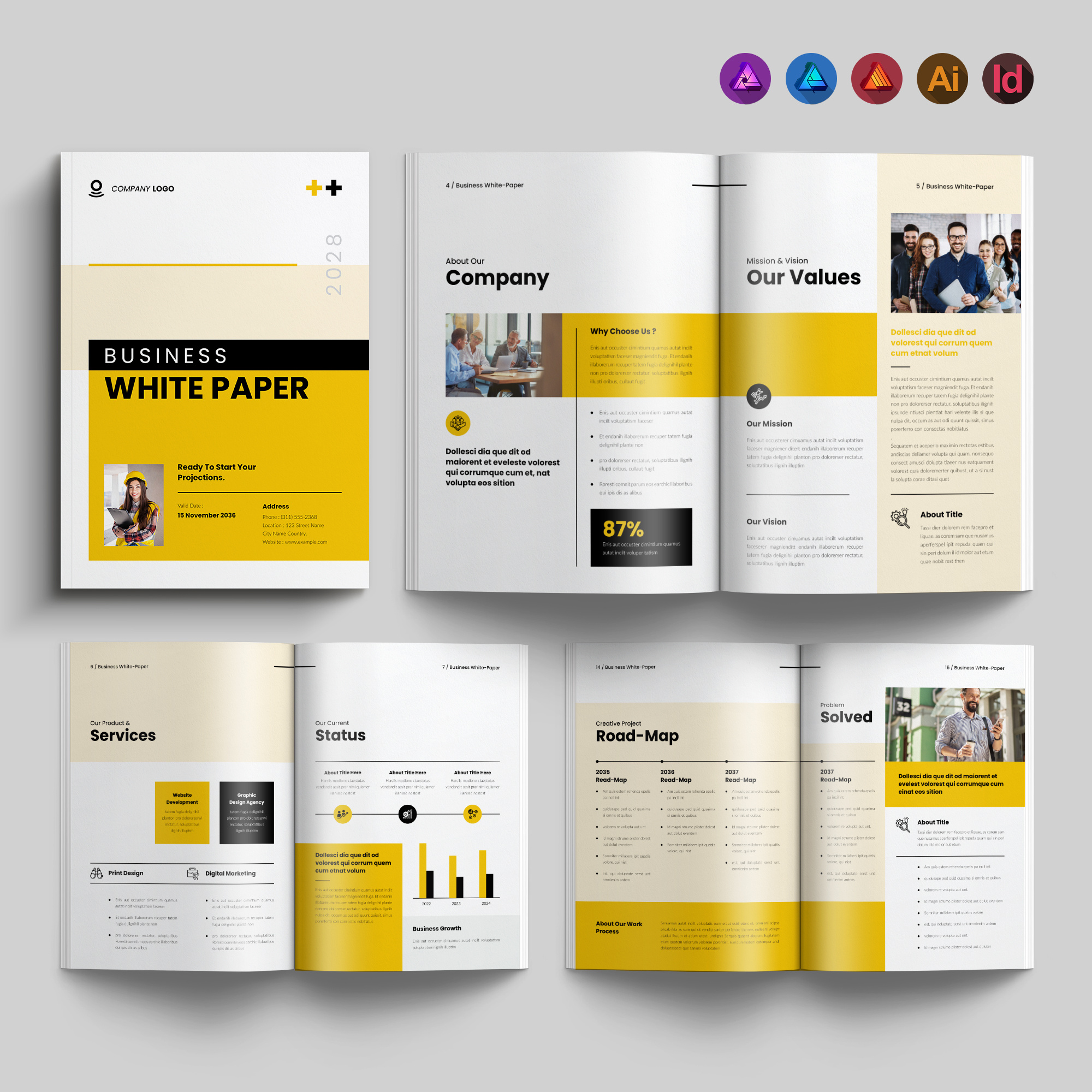 Business White Paper Template a4 agency app architecture branding brochure business company profile corporate design graphic design illustration logo marketing plan minimal typography ui white paper