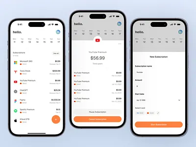 Subscription tracker app design flat typography ui ux