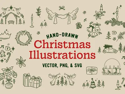 Hand Drawn Christmas Illustrations christmas christmas card christmas design christmas eve christmas graphic design christmas illustrations christmas party christmas social graphics design graphic design holiday bundle holiday graphics holiday illustrations holidays illustration illustration pack marketing vintage vintage christmas winter graphics