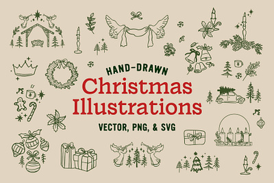 Hand Drawn Christmas Illustrations christmas christmas card christmas design christmas eve christmas graphic design christmas illustrations christmas party christmas social graphics design graphic design holiday bundle holiday graphics holiday illustrations holidays illustration illustration pack marketing vintage vintage christmas winter graphics
