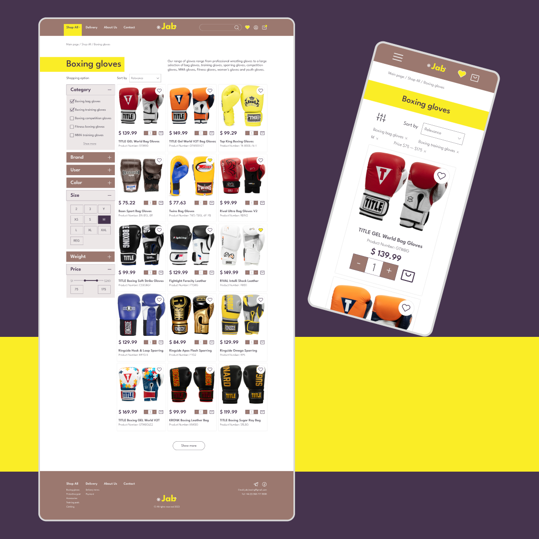 Boxing equipment online store concept by Anna Kuchuk on Dribbble