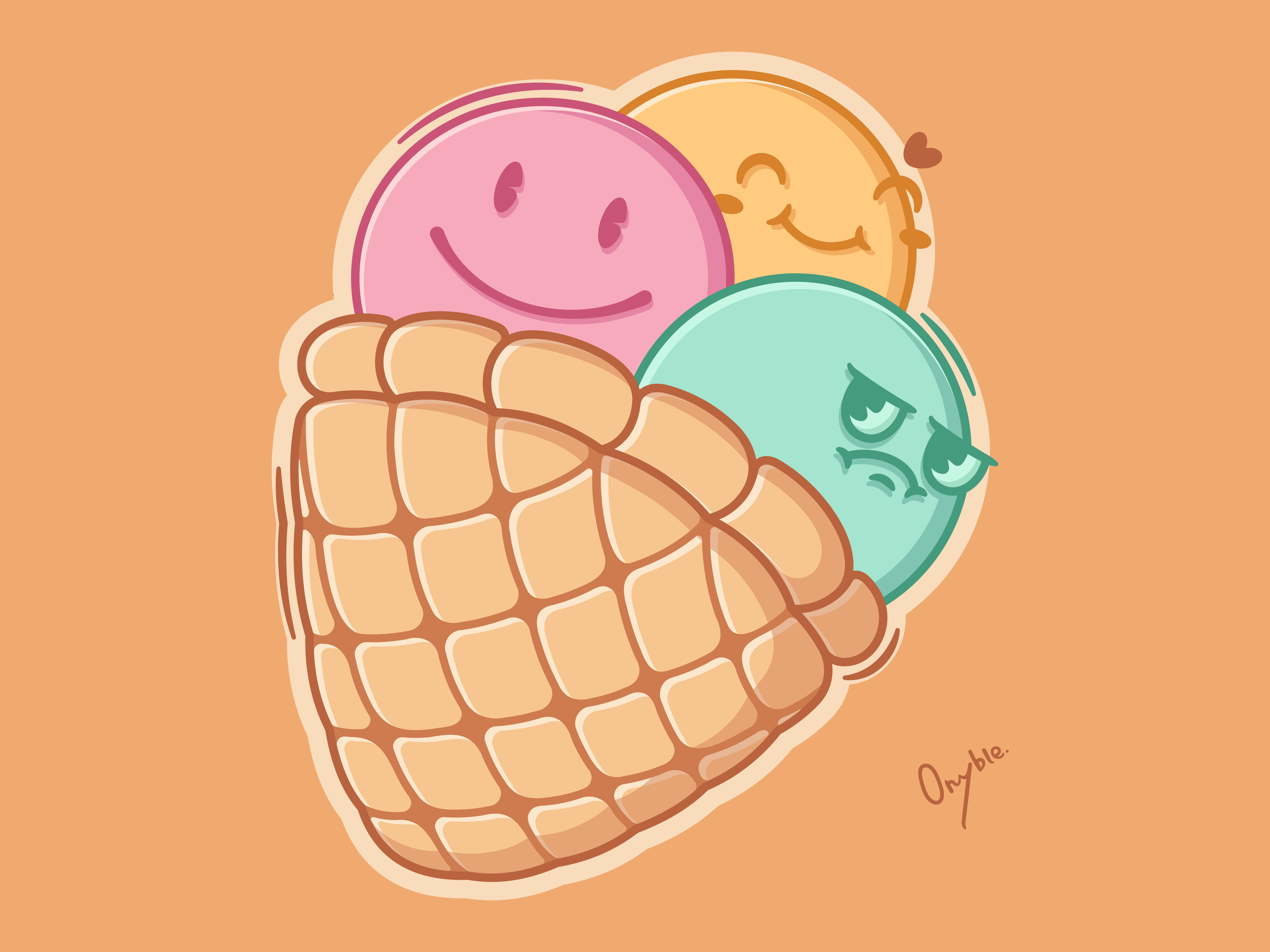 Cream Gang!🍦 background ball cold cone cream delicious dessert flavor food frozen ice icecream illustration summer sweet